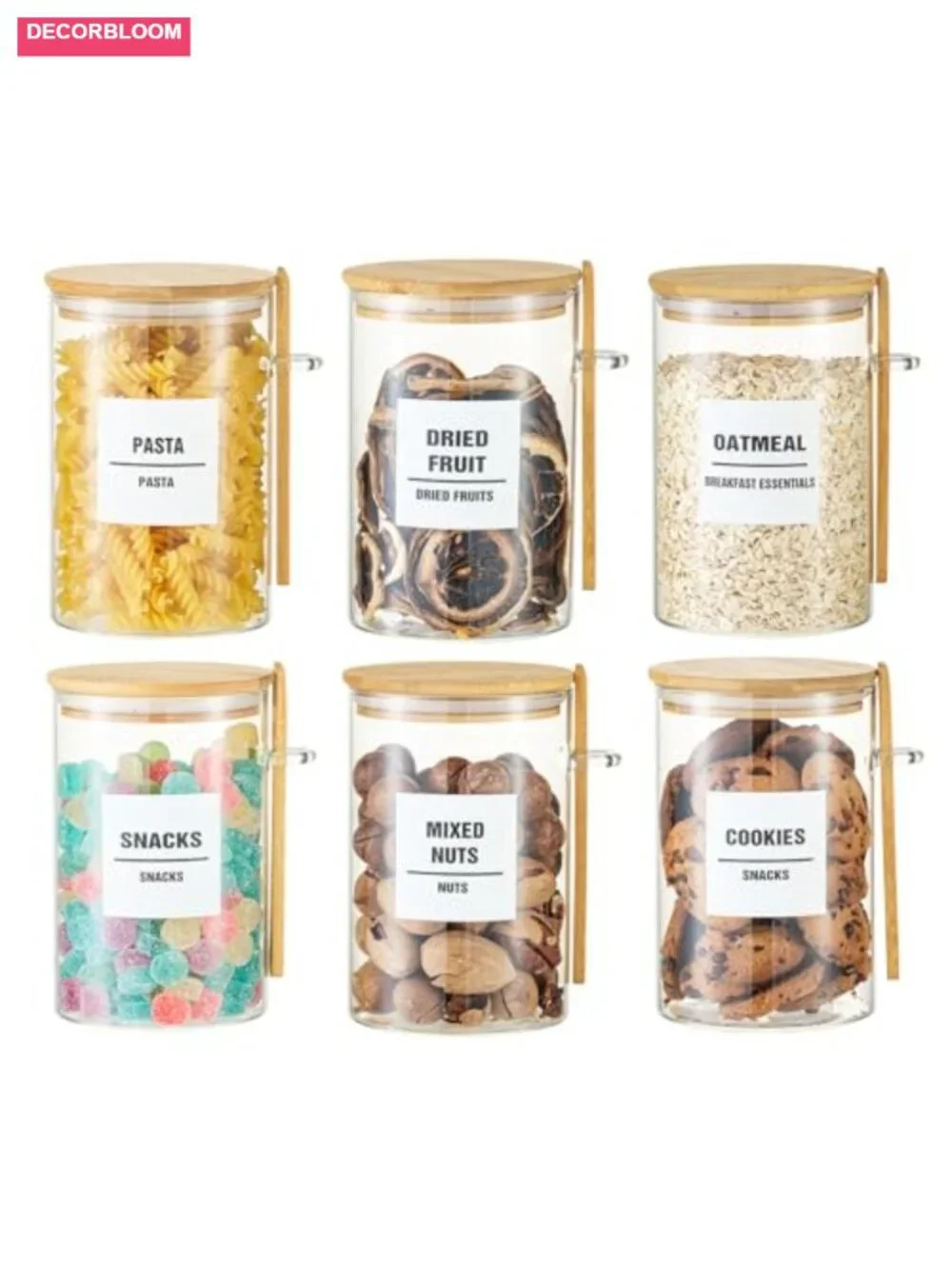 6 Pack 32oz Glass Jars with Bamboo Lids, Airtight Food Storage Canisters